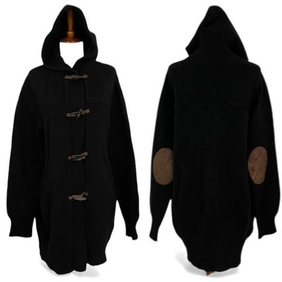 Vince Black Cardigan Sweater Women's M Elbow Patch Toggle Hooded Wool Blend