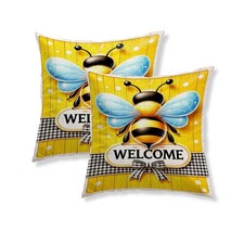 IVN 1PC Spring Throw Pillow Cover 18x18 Inch Linen Decorative Cute Bee Welcom...