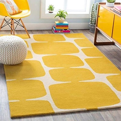 Contemporary Geometric Wool Area Rug Handmade Abstract Maximalist Decor Room Rug
