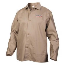 Welding Jacket, Cotton, 9 oz, 33 in Length, Snaps Closure, 0 Pockets, Khaki, XL