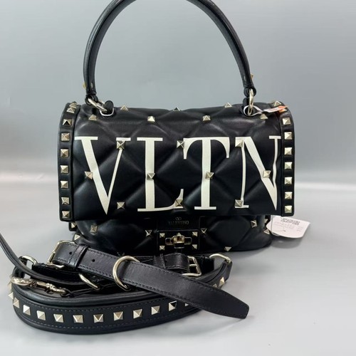 Auth Valentino Garavani Candystud Black Quilted Leather Bag Gold Hardware