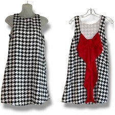 Anthropologie Everly houndstooth sleeveless dress large red back bow size small