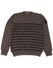 Iceberg Womens Crew Neck Jumper Sweater UK 16 Large Grey Striped Wool AH03