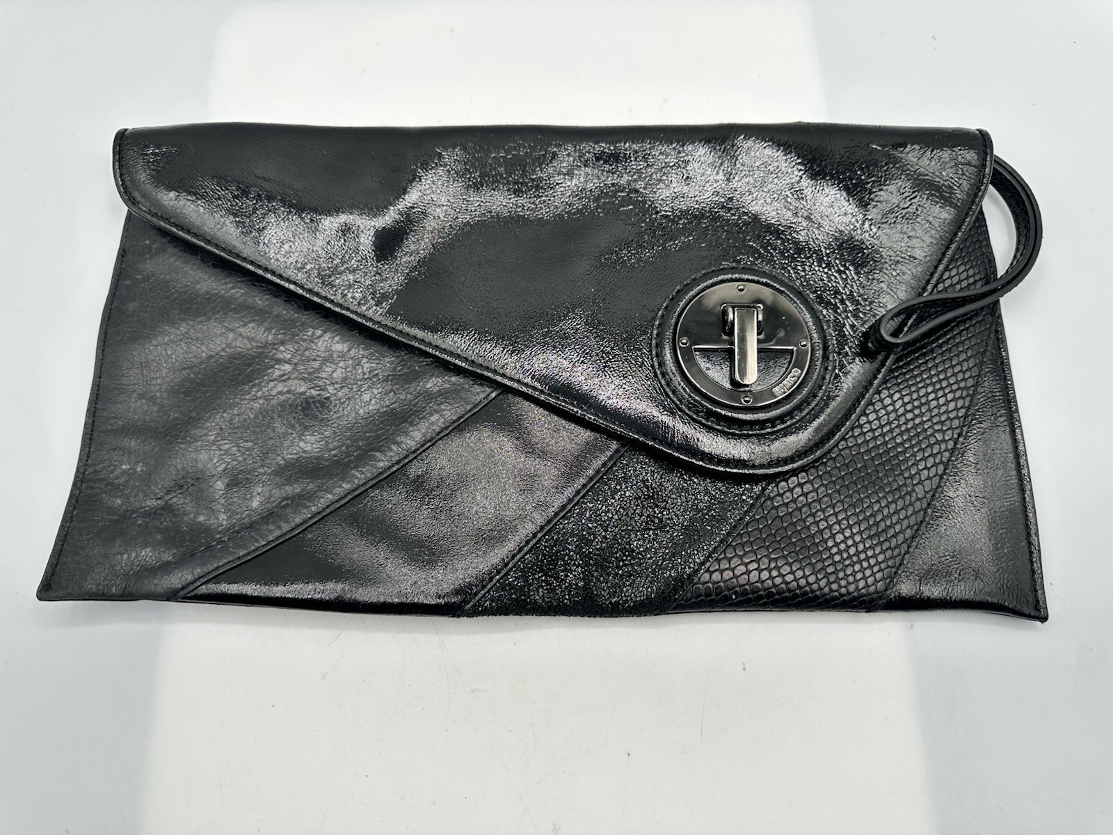 Mimco Patchwork Black Patent Leather Python Distr… - image 2