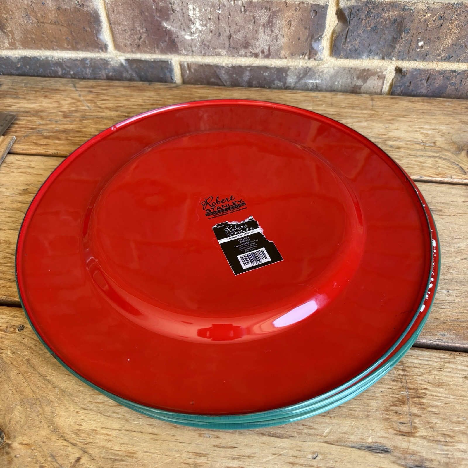 Robert Stanley Enamelware Serving Plates Chargers - Speckled Edge