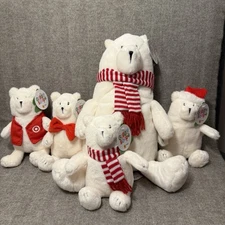 New! Target Gigglescape Set of 5 Christmas Winter Polar Bears Plush Toys 2024