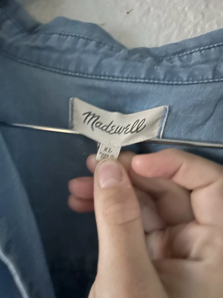 Vestido Camisa Madewell Azul Mezcla Lino Cambray Central XL Informal Costero Relajado Foto 3 de 4