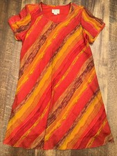 Jeffrey & Dara Womens Dress Sz 18 Orange Yellow Red Abstract Stripe Short Sleeve