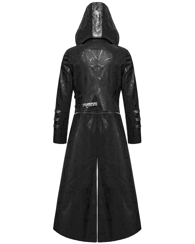 Punk Rave Mens Long Gothic Trench Coat Hooded Jacket Black Steampunk Scorpion - Image 2 of 4