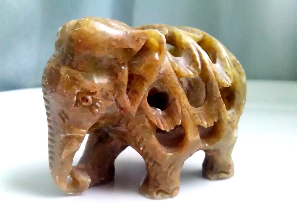 Figur Elefant Stein Kunsthandwerk filigran geschnitzt wohl Asien Indien Vintage - Bild 2 von 4