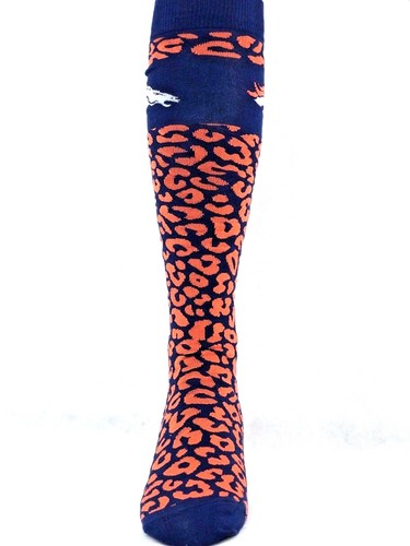 Denver Broncos Football Orange & Navy Leopard Print Thin Long Socks - Picture 2 of 3