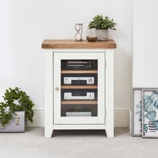 Cheshire White Painted Glazed Hi-Fi Media Cabinet Unit - 1 Door Glass Front CW57