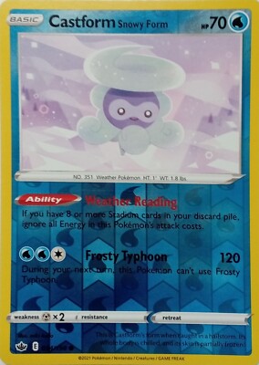 034/198 Castform Snowy Form Reverse Holo Chilling Reign Pokemon Karte