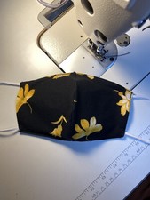 YELLOW FLORAL, Black COTTON KNIT FACE MASK