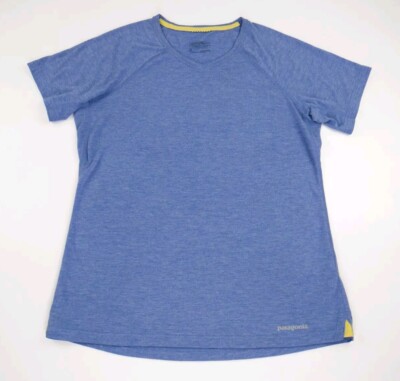 Patagonia Womens Medium Shirt Blue Nine Trails Short Sleeve Soft
