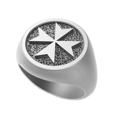 Maltese Cross Knights Hospitaller Sterling Silver Mens Ring Signet