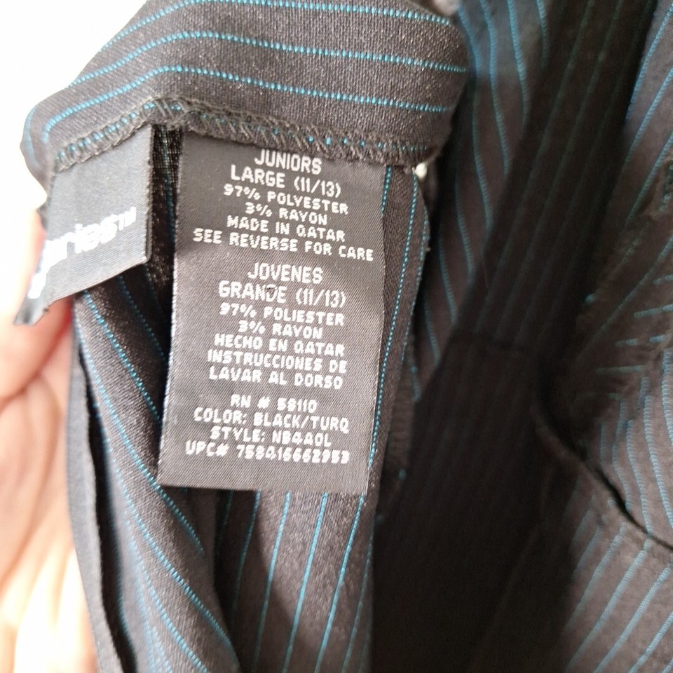 Vtg 90s Black Square Neck Empire Waist Mini Pinstripe Dress Juniors