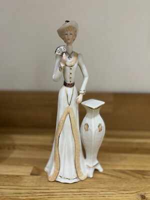 Vintage Porcelanis P. Rocha Figur elegante Dame mit Fächer Portugal Porzellan