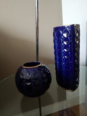 Set Vintage Echt Kobalt Vasen