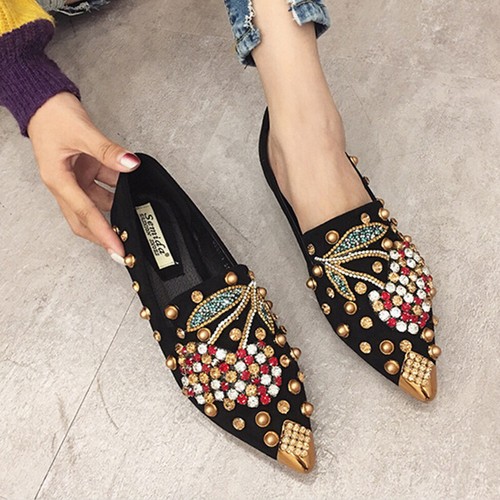 Mocasines para mujer sin cordones planos de lujo estrás fiesta cómodos zapatos de salón para mujer