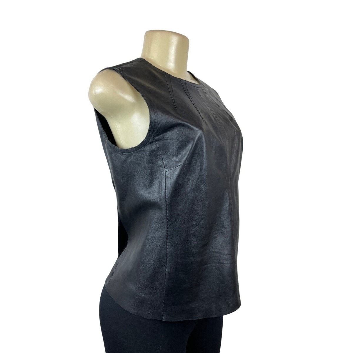 Jones New York Women's Black Sleeveless Leather Shirt Sz 6P (EUR
