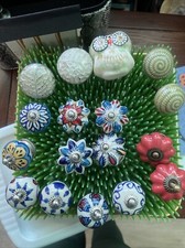 Hand Painted Vintage Ceramic Pull Knobs for Kitchen Cabinet Drawer Set of 17
