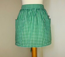 Emerald Green Gingham (Short/Mini Length) Vintage Style Half / Waist Apron/Pinny