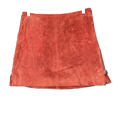 Blank NYC Skirt Womens 26 Rust Terra Cotta Side Zipper 100% Leather Suede Mini