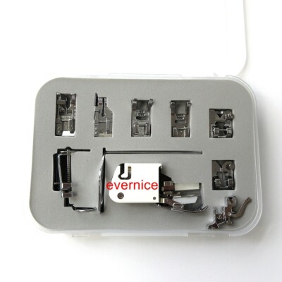 10 Presser Feet & Plastic Box For Bernina 205,318,440,500 Deco,Bernette 350,50