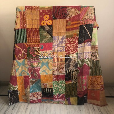 Baumwolle Vintage Bettläufer Vintage Patchwork Decke Twin Kantha Quilt Tagesd...