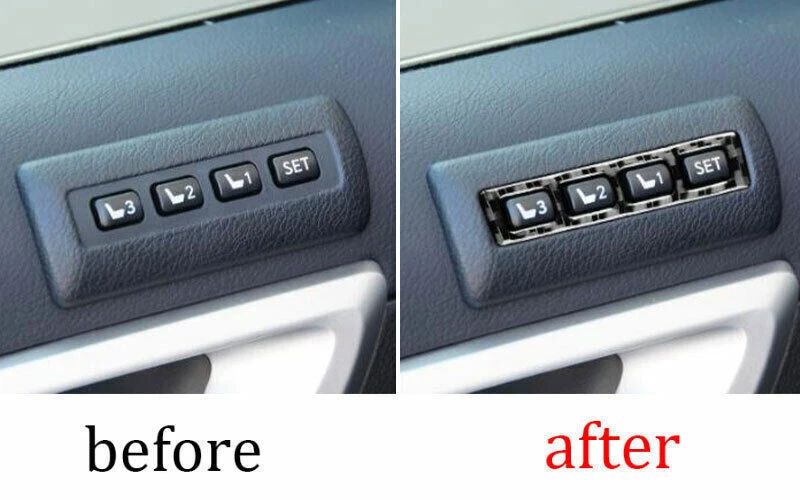 Cubierta de interruptor de botón de memoria de asiento para Lexus CT200h 11-2013 fibra de carbono real Foto 3 de 4