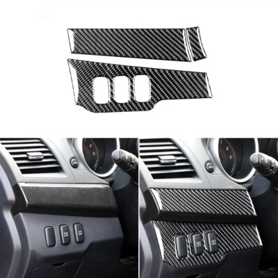3Pcs Carbon Fiber Headlight Switch Panel Cover For Mitsubishi Lancer EVO 2008-15