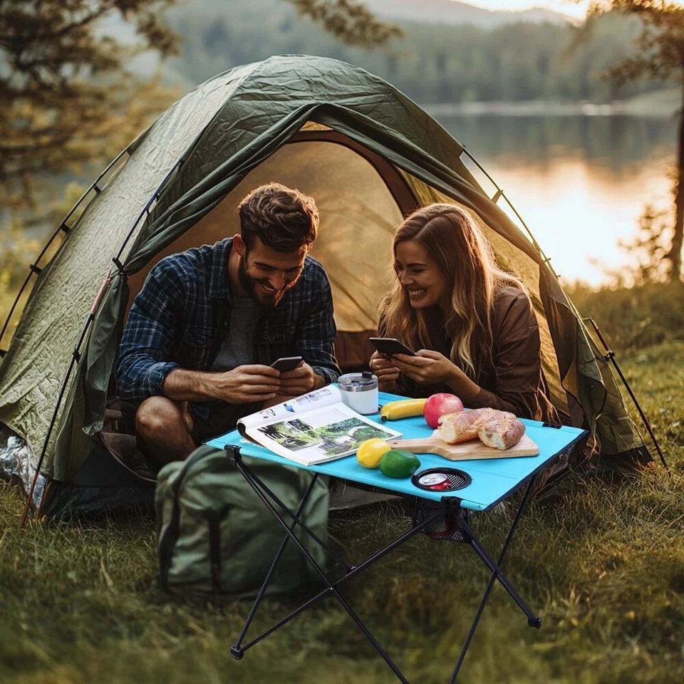 VILLEY Mesa de Camping Plegable con Bolsa Portavasos Ligera Portátil Mesa de Playa Foto 2 de 4