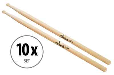 10 Paar hochwertige XDrum SD1 Schlagzeug Sticks aus Hickory mit Holzkopf