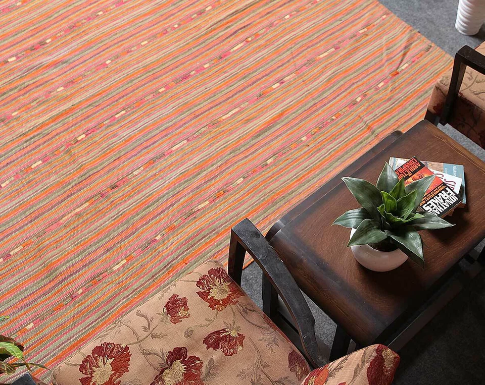 Alfombra Kilim 6x6 Turca Anudada a Mano Vintage Lana Alfombra Cuadrada 6' x 6'7" Foto 4 de 4