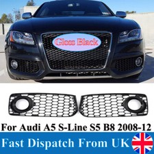 2x Gloss Black Fog Light Lamp Grilles For Audi A5 S-Line S5 B8 RS5 Coupe 2008-12