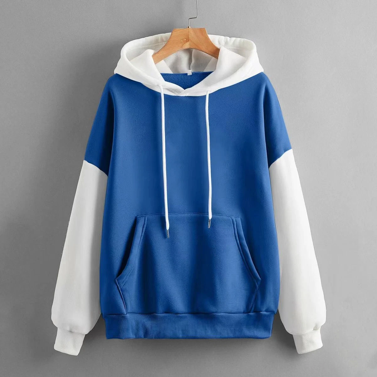 Womens Mixed Colors Pocket Hoodie Long Sleeves Sweatshirt Casual