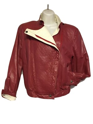 Marc Morani Vintage Red Cream Leather Motorcycle Biker Moto Jacket Sz 7-8 US