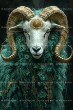 KING SHEEP FOREST FINE ART PRINT, Ram Poster Fantasy Cottagecore Wall Decor D059
