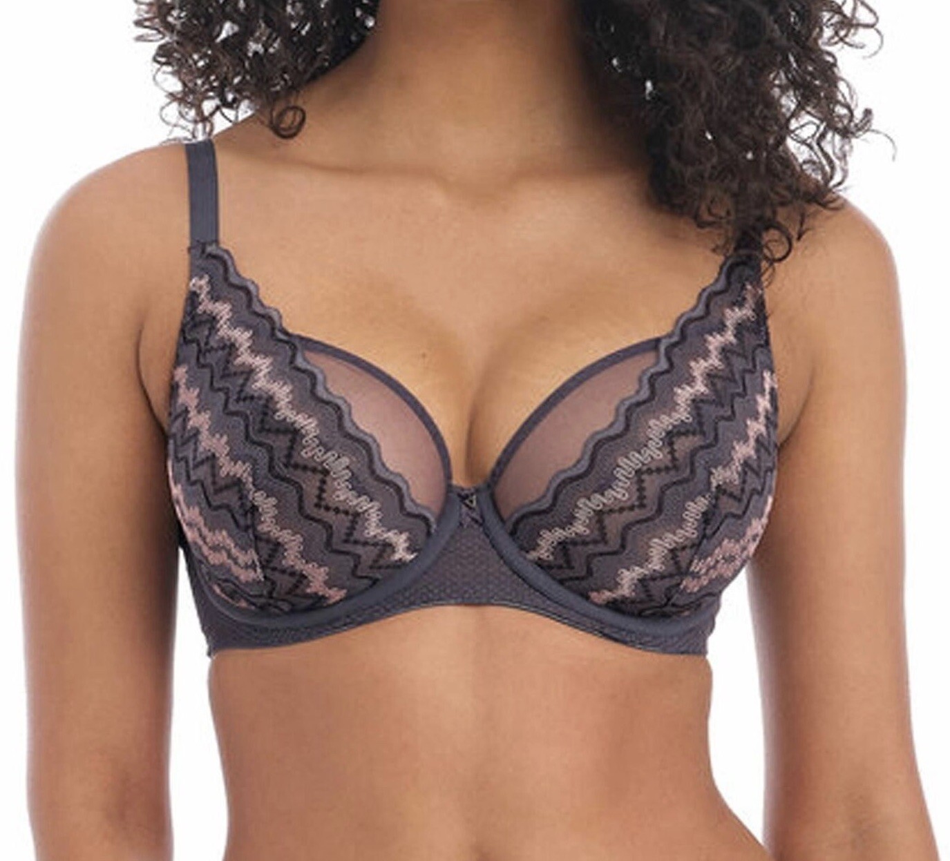 Freya Festival Vibe Bra Cinder Grey Size 32DD Underwired High Apex Plunge 5621