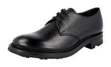 PRADA Leather Derby Dress Shoes WELT SEWN Hammered Black - NEW -  US 7.5 EU 40,5