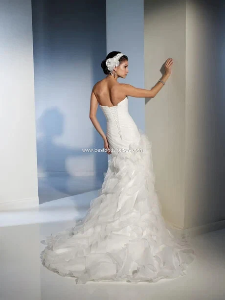 Sophia Tolli White Strapless Pleated Floral Wedding Gown Dress Size 14 $1050 - Image 2 of 2