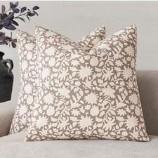 Set of 2 Decorative Neutral Floral Throw Pillow Covers Accent Farmhouse Cushion