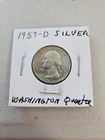 1957 D Washington Quarter 25C Silver Circulated Uncertified US Coin