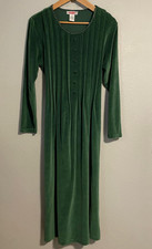 Vintage FADS Sweater Dress Womens Medium Green Velour Pleated Belted Maxi 90s