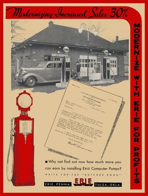 #ad #ad 1935 Erie Meter Gas Pumps at Gus Sunoco Cleveland New Sign: 24x30quot; USA STEEL $149.88