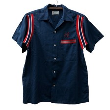 Vintage 1960s Hilton Chain Stitch Walkers Builders Inc. Bowling Shirt Blue