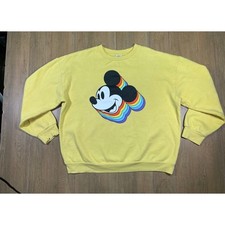 Disney Mickey Co Yellow Rainbow Mickey Mouse Crewneck Sweatshirt XL Retro