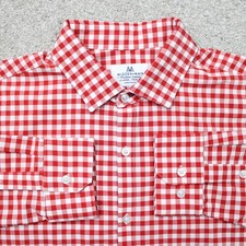 Mizzen  Main Shirt Mens XL Red/White Checkered Trim Fit Stretch Long Sleeve