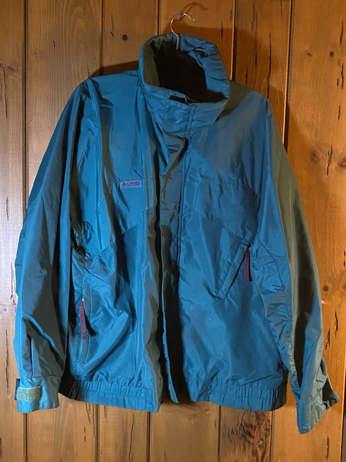VTG 90s Columbia Whirlibird Radial Sleeve Shell Teal/Purple Windbreaker Jacket L